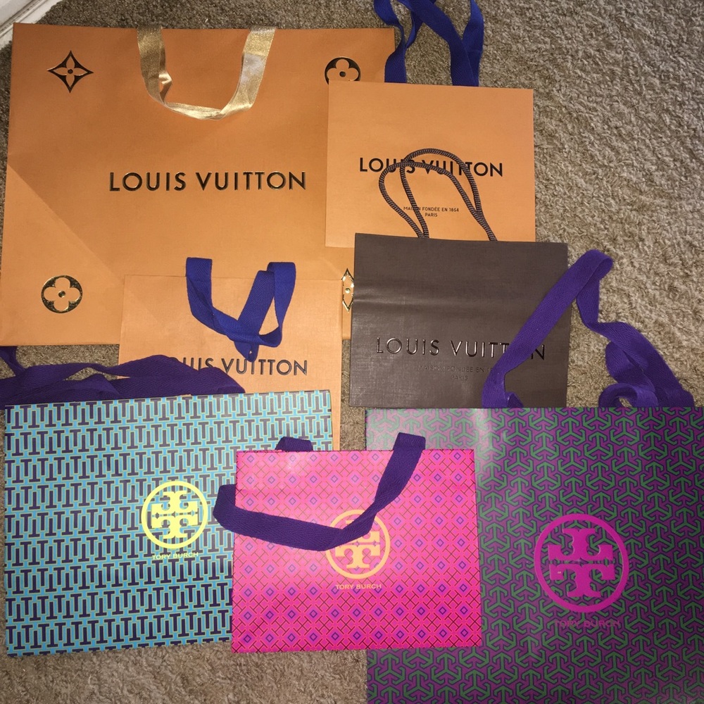 Louis Vuitton or Tory Butch gift bags. Size varies